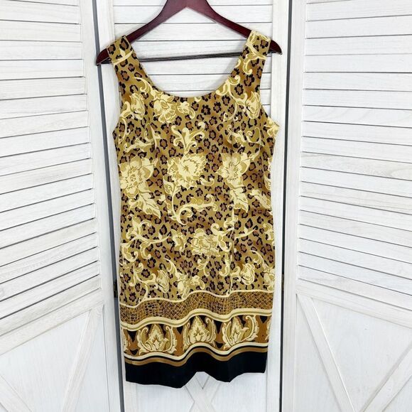 Liaison Paris Floral Leopard Print Sheath Dress Tan Black Size 10 Sleeveless - Picture 9 of 14